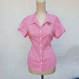 Sourpuss Bumble Bee Gingham Top Red & White